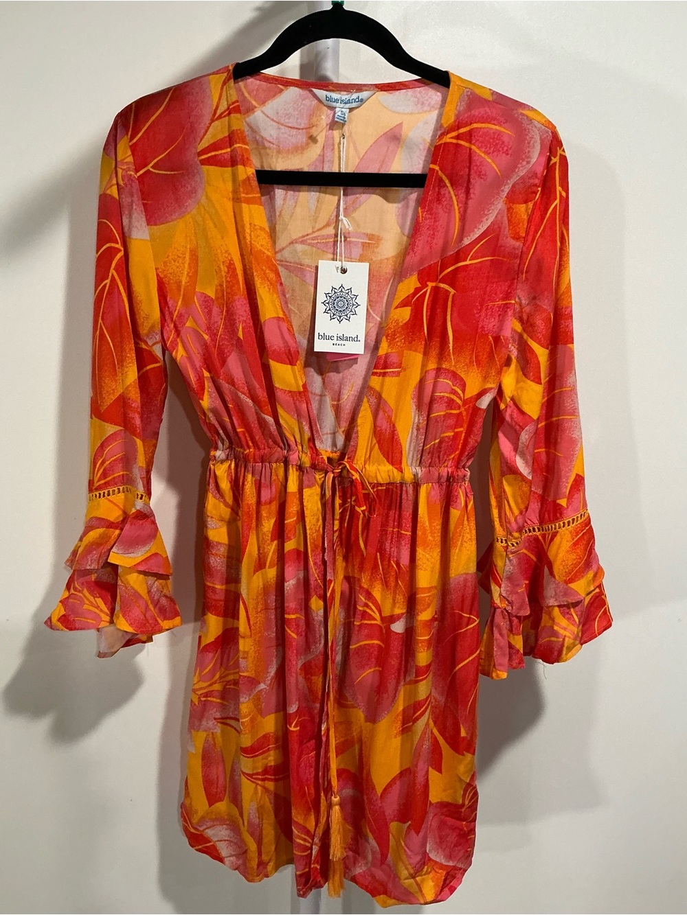 blue island Yellow, Pink & Orange Floral Tie-Front Cover up